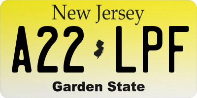 NJ license plate A22LPF