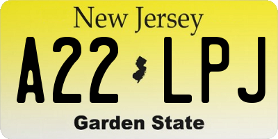 NJ license plate A22LPJ