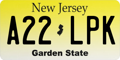 NJ license plate A22LPK