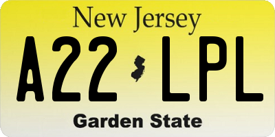 NJ license plate A22LPL