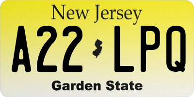 NJ license plate A22LPQ