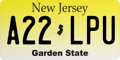 NJ license plate A22LPU