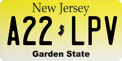 NJ license plate A22LPV