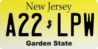 NJ license plate A22LPW