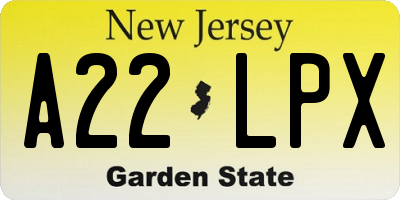 NJ license plate A22LPX