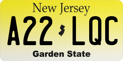 NJ license plate A22LQC