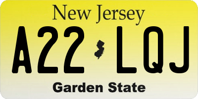 NJ license plate A22LQJ