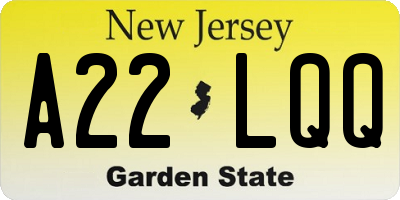 NJ license plate A22LQQ