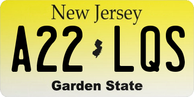 NJ license plate A22LQS