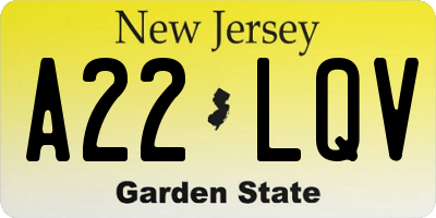 NJ license plate A22LQV