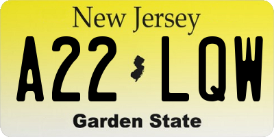 NJ license plate A22LQW