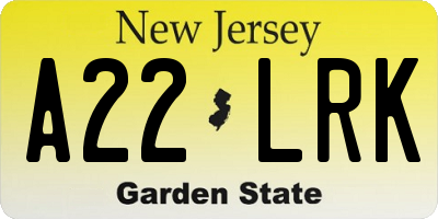 NJ license plate A22LRK
