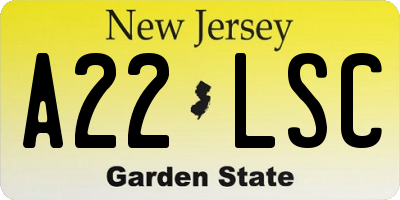 NJ license plate A22LSC
