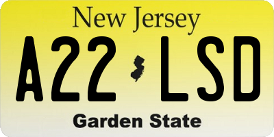 NJ license plate A22LSD