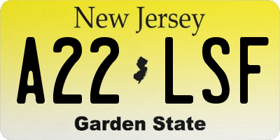 NJ license plate A22LSF