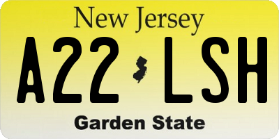 NJ license plate A22LSH