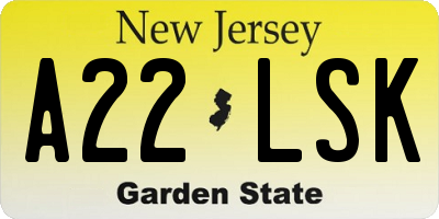 NJ license plate A22LSK