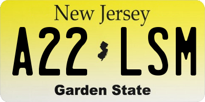 NJ license plate A22LSM