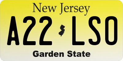 NJ license plate A22LSO