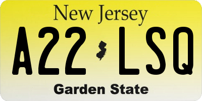 NJ license plate A22LSQ