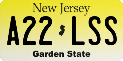 NJ license plate A22LSS