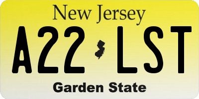 NJ license plate A22LST