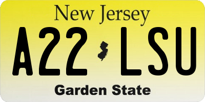 NJ license plate A22LSU