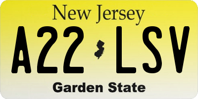 NJ license plate A22LSV