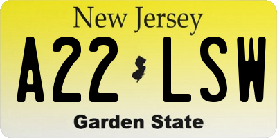 NJ license plate A22LSW