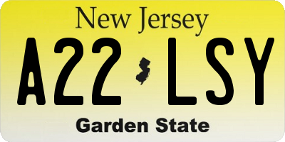 NJ license plate A22LSY