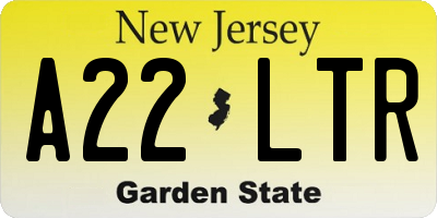 NJ license plate A22LTR