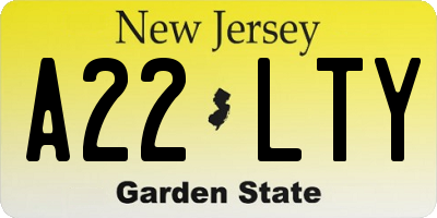 NJ license plate A22LTY