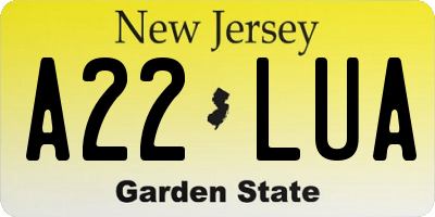 NJ license plate A22LUA