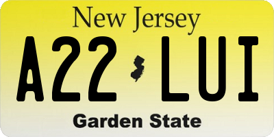 NJ license plate A22LUI