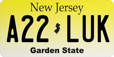 NJ license plate A22LUK