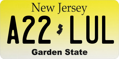 NJ license plate A22LUL