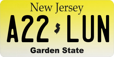NJ license plate A22LUN