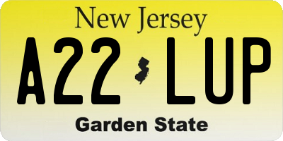 NJ license plate A22LUP