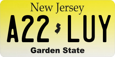 NJ license plate A22LUY