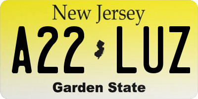 NJ license plate A22LUZ