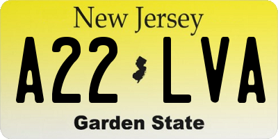 NJ license plate A22LVA