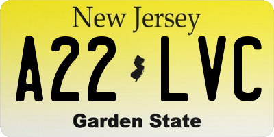 NJ license plate A22LVC