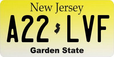 NJ license plate A22LVF