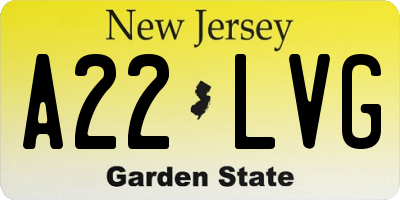 NJ license plate A22LVG