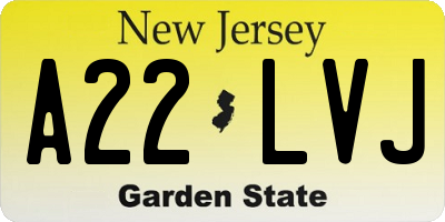 NJ license plate A22LVJ