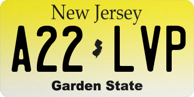 NJ license plate A22LVP