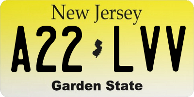 NJ license plate A22LVV