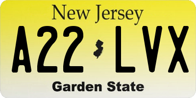 NJ license plate A22LVX