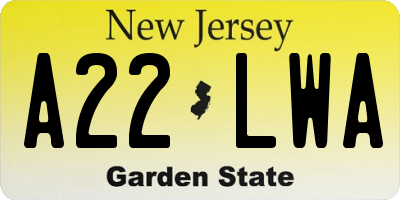 NJ license plate A22LWA