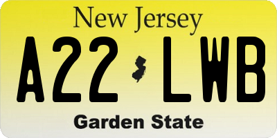 NJ license plate A22LWB